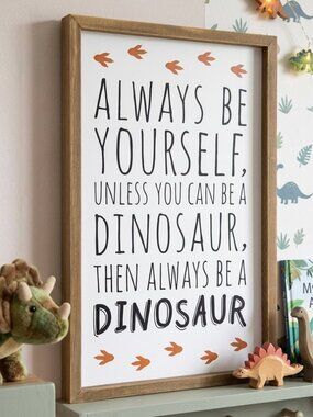 Prehistoric Dinosaur Footprints Wood Framed Sign Children’s Playroom Wall Decor